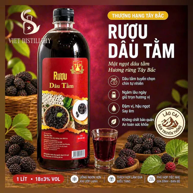 Rượu Dâu Việt Thành (dâu tằm) chai 1 lít