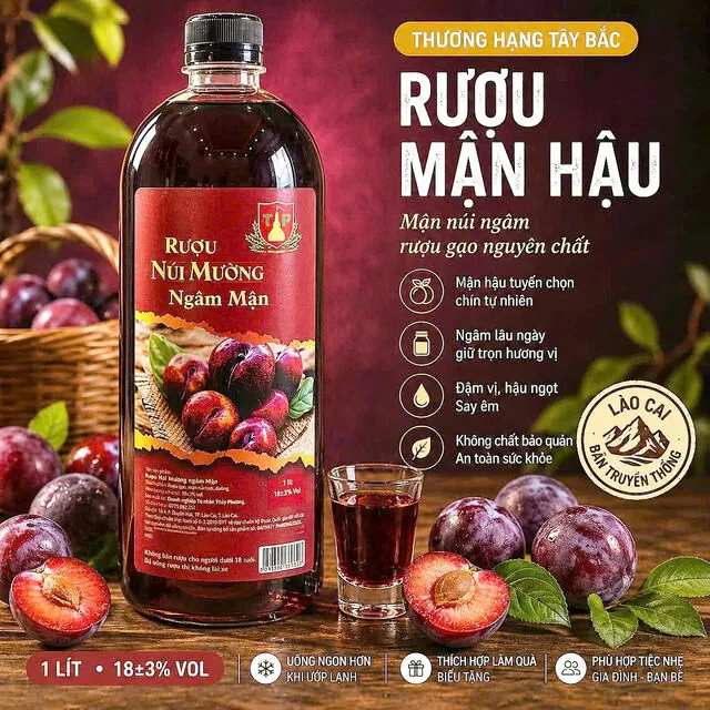 Rượu Núi Mường ngâm Mận Hậu chai 1 lít