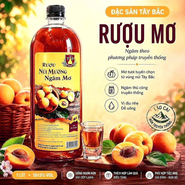 Rượu Núi Mường ngâm Mơ chai 1 lít